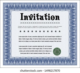 Blue Retro vintage invitation. Nice design. With complex linear background. Detailed. 