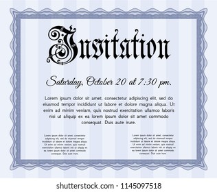 Blue Retro vintage invitation. Perfect design. Customizable, Easy to edit and change colors. With complex background. 