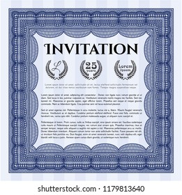 Blue Retro vintage invitation. Perfect design. Customizable, Easy to edit and change colors. With complex linear background. 