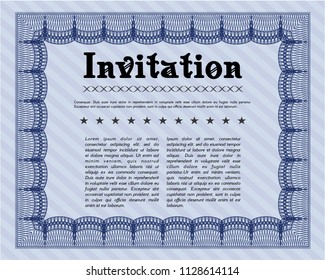 Blue Retro vintage invitation. Printer friendly. Sophisticated design. Vector illustration. 