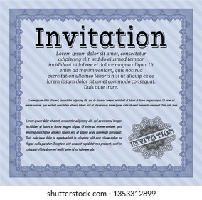 Blue Retro vintage invitation. Printer friendly. Detailed. Perfect design. 