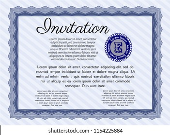 Blue Retro vintage invitation. With quality background. Perfect design. Vector illustration. 