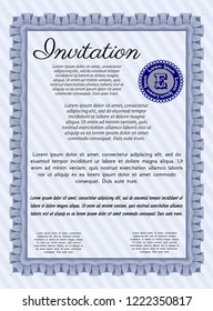 Blue Retro vintage invitation. Sophisticated design. Customizable, Easy to edit and change colors. With linear background. 