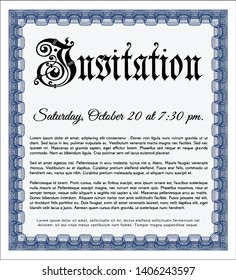 Blue Retro vintage invitation. Superior design. Vector illustration. With complex background. 