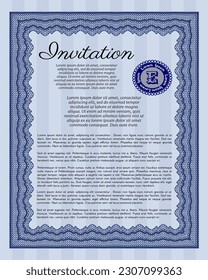 Blue Retro vintage invitation template. Beauty design. Easy to print. Detailed. 