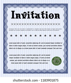 Blue Retro vintage invitation. Vector illustration. With linear background. Perfect design. 