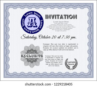 Blue Retro vintage invitation. Vector illustration. With quality background. Money design. 