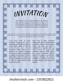 Blue Retro vintage invitation. Vector illustration. With complex linear background. Artistry design. 
