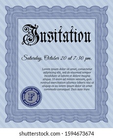 Blue Retro vintage invitation. Vector illustration. Printer friendly. Money Pattern design. 
