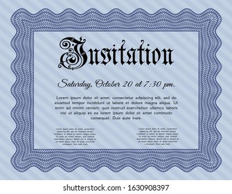 Blue Retro vintage invitation. Vector illustration. With complex linear background. Good design. 