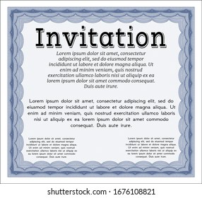 Blue Retro vintage invitation. Vector illustration. Complex background. Perfect design. 