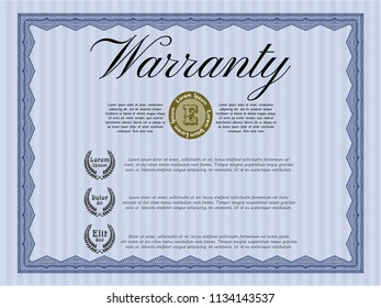 Blue Retro vintage Warranty Certificate. Detailed. With quality background. Elegant design. 