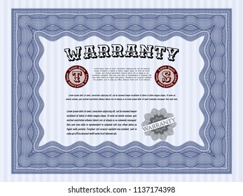 Blue Retro vintage Warranty Certificate. Excellent design. With linear background. Detailed. 