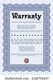 Blue Retro vintage Warranty Certificate. Retro design. With linear background. Customizable, Easy to edit and change colors. 