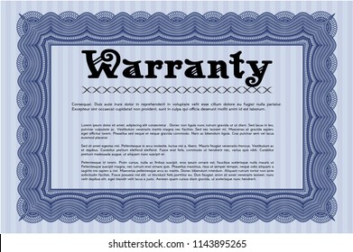 Blue Retro vintage Warranty Certificate. Nice design. With guilloche pattern and background. Detailed. 