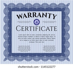Blue Retro vintage Warranty Certificate. Elegant design. Easy to print. Customizable, Easy to edit and change colors. 