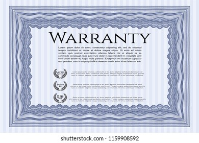 Blue Retro vintage Warranty Certificate. Customizable, Easy to edit and change colors. Complex background. Modern design. 