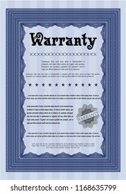 Blue Retro vintage Warranty Certificate. Vector illustration. With background. Cordial design. 