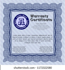 Blue Retro vintage Warranty Certificate. Artistry design. With complex background. Customizable, Easy to edit and change colors. 