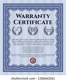Blue Retro vintage Warranty Certificate. Elegant design. With complex linear background. Detailed. 