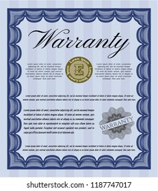 Blue Retro vintage Warranty Certificate. Customizable, Easy to edit and change colors. With linear background. Money Pattern design. 