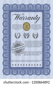Blue Retro vintage Warranty Certificate. Beauty design. Detailed. With guilloche pattern. 