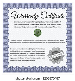 Blue Retro vintage Warranty Certificate. Retro design. Detailed. With guilloche pattern. 