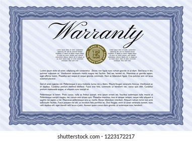 Blue Retro vintage Warranty Certificate. Customizable, Easy to edit and change colors. With guilloche pattern and background. Perfect design. 
