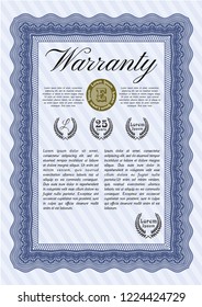 Blue Retro vintage Warranty Certificate. With complex linear background. Detailed. Cordial design. 