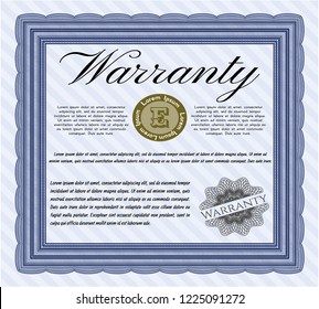 Blue Retro vintage Warranty Certificate. With great quality guilloche pattern. Detailed. Good design. 