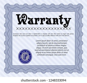 Blue Retro vintage Warranty Certificate. Vector illustration. With complex background. Excellent design. 