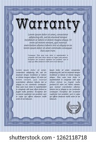 Blue Retro vintage Warranty Certificate. With linear background. Detailed. Money style design. 