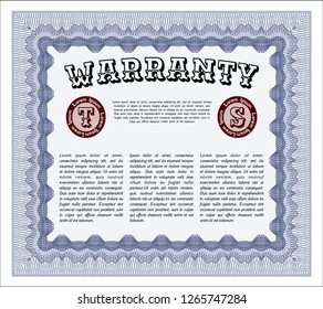 Blue Retro vintage Warranty Certificate. With background. Cordial design. Customizable, Easy to edit and change colors. 