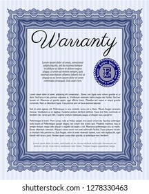 Blue Retro vintage Warranty Certificate. Modern design. With guilloche pattern. Detailed. 