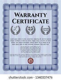 Blue Retro vintage Warranty Certificate. With background. Customizable, Easy to edit and change colors. Elegant design. 