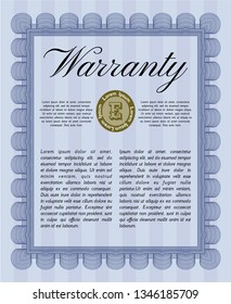 Blue Retro vintage Warranty Certificate. Detailed. With complex linear background. Sophisticated design. 