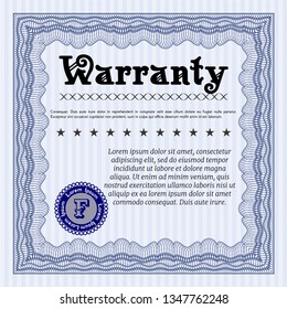 Blue Retro vintage Warranty Certificate. Sophisticated design. With guilloche pattern. Vector illustration. 