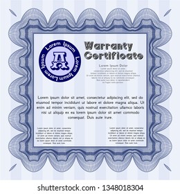 Blue Retro vintage Warranty Certificate. Easy to print. Artistry design. Customizable, Easy to edit and change colors. 