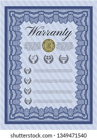 Blue Retro vintage Warranty Certificate. Beauty design. With guilloche pattern. Detailed. 