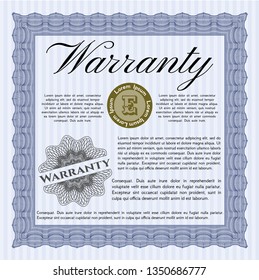 Blue Retro vintage Warranty Certificate. Money Pattern. Vector illustration. With background. 