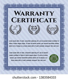 Blue Retro vintage Warranty Certificate. Sophisticated design. Customizable, Easy to edit and change colors. Printer friendly. 