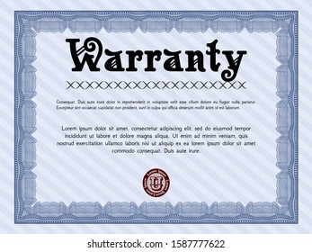 Blue Retro vintage Warranty Certificate. Elegant design. Detailed. With linear background. 