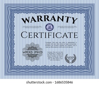 Blue Retro vintage Warranty Certificate. Money style design. With linear background. Vector illustration. 