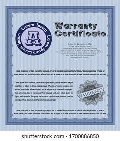 Blue Retro vintage Warranty Certificate. Sophisticated design. With linear background. Detailed. 
