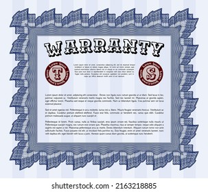 Blue Retro vintage Warranty Certificate. Money Pattern design.  With complex background.  Vector illustration. 