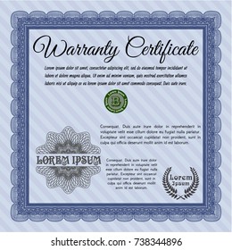Blue Retro vintage Warranty Certificate. Money style design. Detailed. With background. 