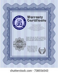 Blue Retro vintage Warranty Certificate. Beauty design. Detailed. With background. 