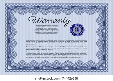 Blue Retro vintage Warranty Certificate. Modern design. With complex linear background. Customizable, Easy to edit and change colors. 