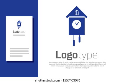 Blue Retro wall watch icon isolated on white background. Cuckoo clock sign. Antique pendulum clock. Logo design template element. Vector Illustration