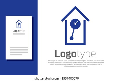 Blue Retro wall watch icon isolated on white background. Cuckoo clock sign. Antique pendulum clock. Logo design template element. Vector Illustration